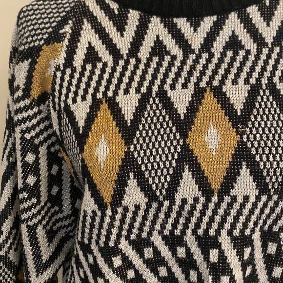 Diane Von Furstenberg Vintage 80-90 Metallic Abstract Print Knit Sweater Large - Picture 4 of 9